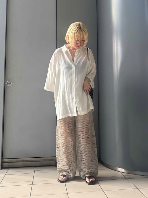 ハーフスリーブシアーワイドシャツ