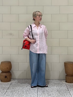 「KANEKO OPTICAL（カネコオプティカル）の『別注』KANEKO OPTICAL×URBAN RESEARCH　スクエアクリアUVレンズ（メガネ、ブラウン系）」を使った、MINAMIさん（レディース・158cm）の春コーディネート