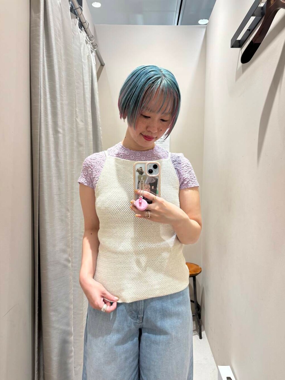 「lee、大人カジュアル、デニム、ワイドパンツ、きれいめカジュアル、URBANRESEARCH、レース、春色、newarrival、休日スタイル、骨格ウェーブ、ウェーブ×ブルベ夏、春アウターコーデ、私のイチ推しブランド、過ごしやすい」｜「Leeの『別注』Lee101×URBAN RESEARCH　BAGGYPANTS（デニムパンツ、ブルー系）」を使った、MINAMIさん（レディース・158cm）の春コーディネートの1枚目の写真