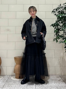 「骨格ウェーブ」｜「アイテム（その他アウター）」を使った、MINAMIさん（レディース・158cm）の秋コーディネート