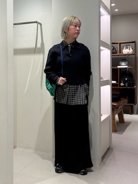 「URBAN RESEARCH（アーバンリサーチ）のコットンシルクポロ衿ニット（ニット/セーター、ブルー系）」を使った、MINAMIさん（レディース・158cm）の冬コーディネート