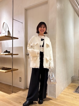 「SHENERY（シーナリー）の【インフルエンサー＠akane_nagataコラボ】ツイードジャケット（その他アウター、ホワイト系）」を使った、NAMAI_154cmさん（レディース・154cm）の冬コーディネート