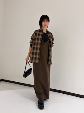 「SHENERY（シーナリー）の【8段階調整可能】フリンジ2WAYワンピース（ワンピース、ブラウン系）」を使った、NAMAI_154cmさん（レディース・154cm）の夏コーディネート
