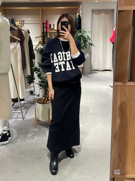 「ロゴニット」｜「アイテム（ワンピース/ドレス）」を使った、NAMAI_154cmさん（レディース・154cm）の冬コーディネート