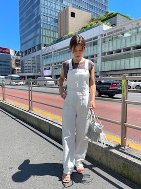 「白コーデ」｜「アイテム（オールインワン・サロペット）」を使った、NAMAI_154cmさん（レディース・154cm）の夏コーディネート