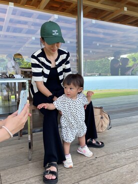 「ボーダーニット」｜「アイテム（キャミソール）」を使った、NAMAI_154cmさん（レディース・154cm）の夏コーディネート