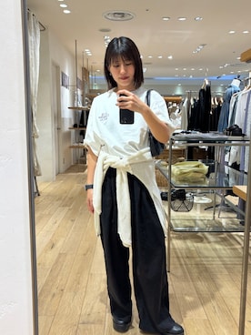 「SHENERY（シーナリー）のリネンオーバーニット（ニット/セーター、ホワイト系）」を使った、NAMAI_154cmさん（レディース・154cm）の春コーディネート