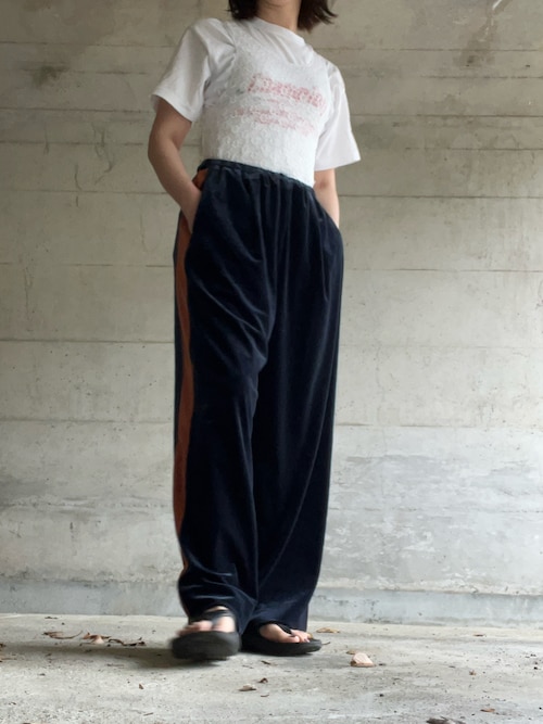 roku VELOUR PANTS ネイビー ラインパンツ