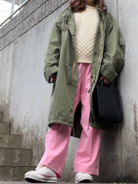 「春カラー」｜「アイテム（モッズコート）」を使った、ayさん（レディース・155cm）の春コーディネート