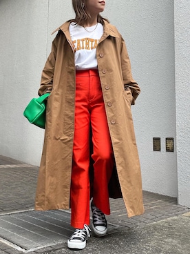 「秋トレンド2021」｜「アイテム（ステンカラーコート）」を使った、MIHOさん（レディース・152cm）の秋コーディネート