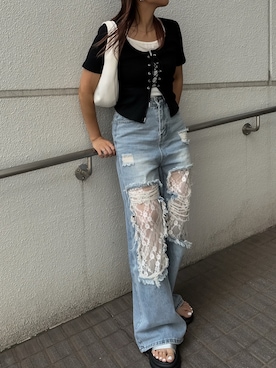 「tiptop（ティップトップ）のアイテム」を使った、MIHOさん（レディース・151cm）の夏コーディネート