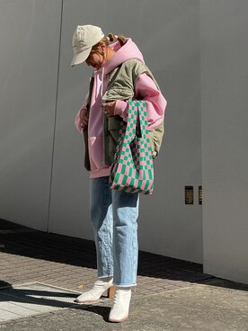 「フーディー」｜「アイテム（MA-1）」を使った、MIHOさん（レディース・152cm）の秋コーディネート