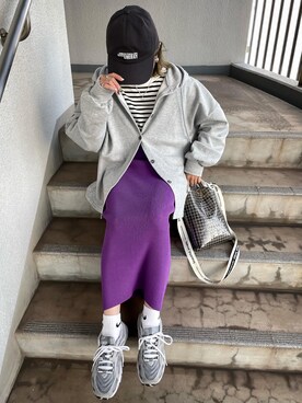 「ISOOK（アイスー）のアイテム（スウェット）」を使った、MIHOさん（レディース・152cm）の春コーディネート