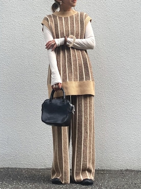 「ニットベスト」｜「アイテム（セットアップ）」を使った、MIHOさん（レディース・152cm）の秋コーディネート