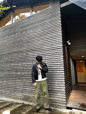 「アイテム（ライダースジャケット）」を使った、ryotaさん（メンズ・173cm・20代）の秋コーディネート