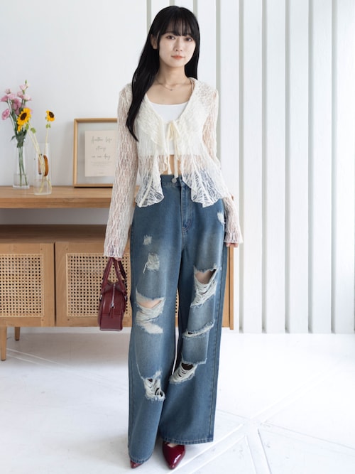 セール】フリルレースカーディガン[シースルー 着回し抜群