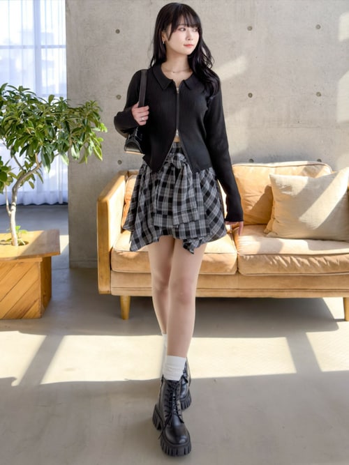 セール】チェック柄ラップ風スカート[インパン付 ミニ丈