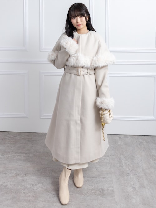 セール】ファー付き2wayケープロングコート[大人 フェミニン 上品