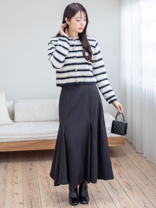 セール】ボーダーフェザーニットカーディガン[オフィスカジュアル 着