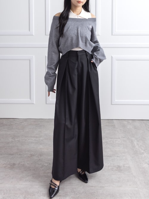 セール】【低身長用サイズ有】タックデザインワイドパンツ