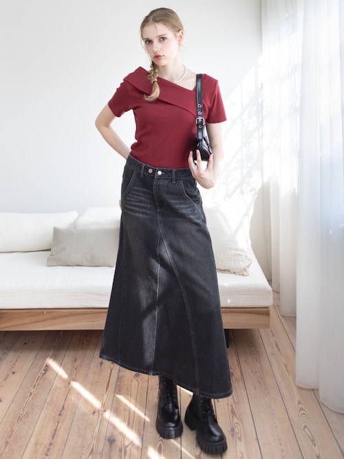 セール】【低身長用サイズ有】デニムフレアロングスカート [着回し力