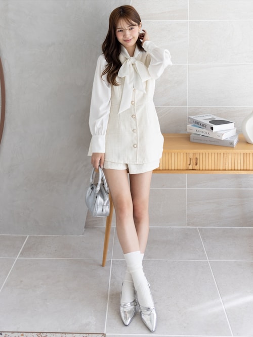 セール】【4色展開／人気定番】フロントボタンツイードチュニック