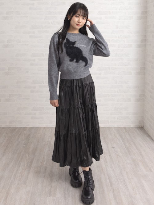 セール】ネコフェザー長袖ニットトップス[着回し力抜群 ガーリー]≪AW