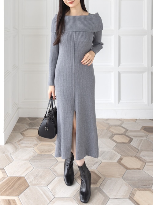 オフショル風ニットワンピース[大人 フェミニン 上品]≪AW新作