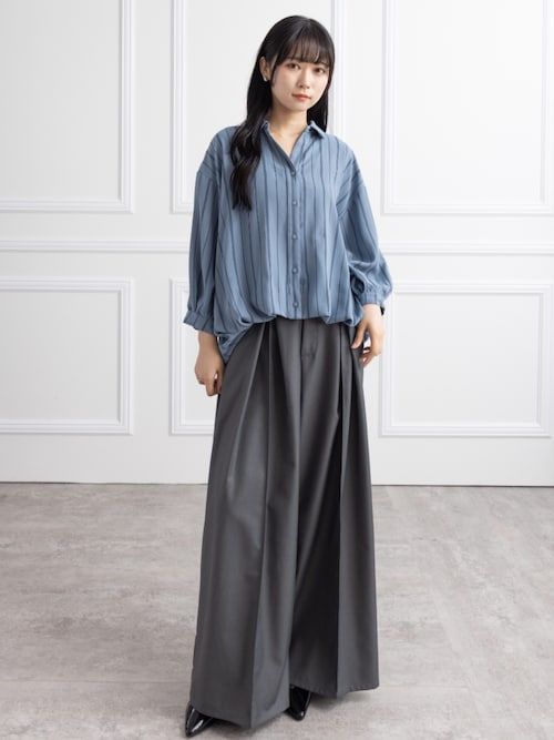 セール】【低身長用サイズ有】タックデザインワイドパンツ