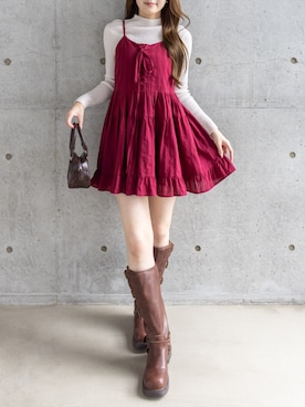 「アイテム（ワンピース/ドレス、レッド系）」を使った、clear(クリア)さん（レディース・163cm）の秋コーディネート