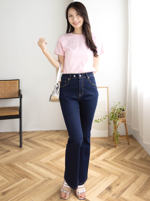 セール】ラインストーンリボンロゴTシャツ[大人 ガーリー バレエコア
