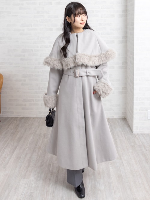 セール】ファー付き2wayケープロングコート[大人 フェミニン 上品
