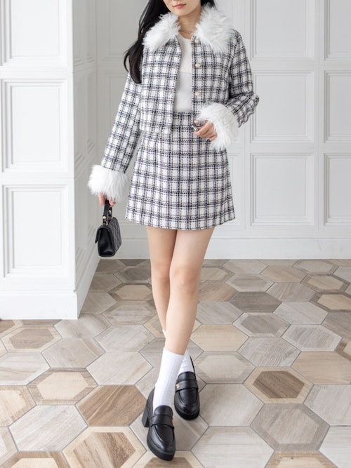 セール】ファー付きツイードジャケット(セット可)[大人 フェミニン