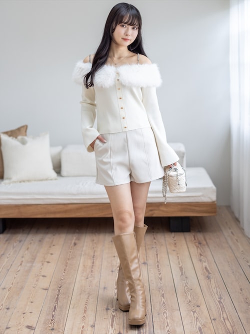 ビジュー肩紐オフショルファーニットトップス[大人 フェミニン 上品