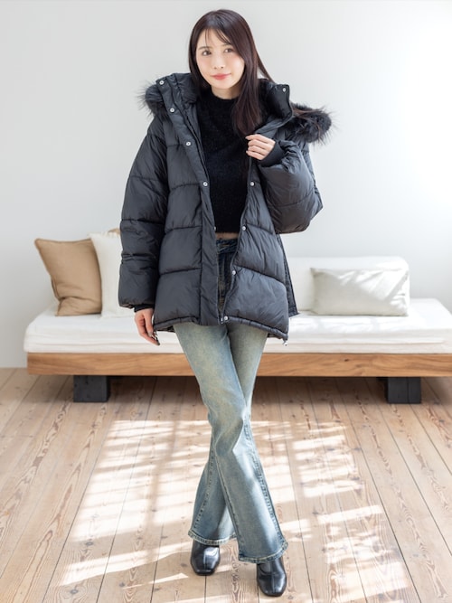 セール】ベルト付きエコファー中綿ダウン［大人 カジュアル 着回し力