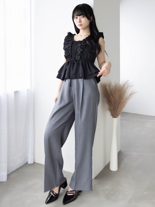 セール】【低身長サイズ有】ワンタックストレートパンツ[骨格