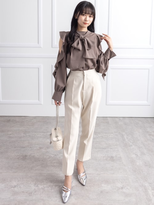 セール】【低身長サイズ有】前ジップストレッチテーパードパンツ