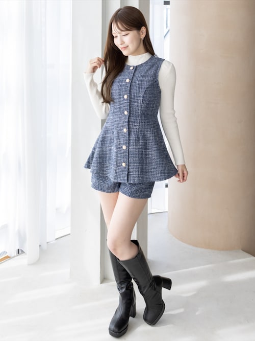 【定価28,600円】BOTANICAL JACQUARD SHORT（5484 セール】フロントボタンツイードチュニック＆ショートパンツセット