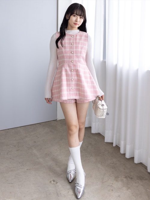 セール】ツイードチュニック＆ショートパンツセット[大人 フェミニン