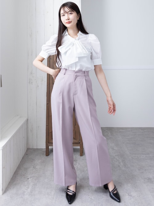 セール】ビッグリボンワンポイント刺繍半袖ブラウス[オフィス