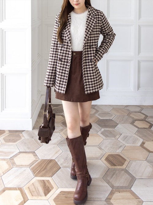 セール】ブロックチェックフェイクウールダブルジャケット[オフィス