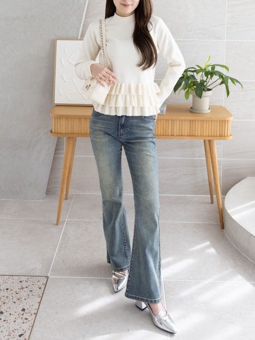 セール】裾フリルニットトップス[オフィスカジュアル 着回し抜群 大人