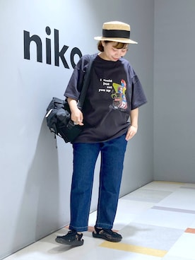 「アイテム（帽子）」を使った、タゾエさん（レディース・155cm・30代）の夏コーディネート