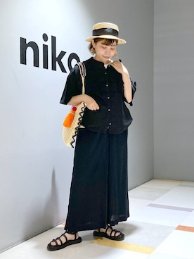 「アイテム（帽子）」を使った、タゾエさん（レディース・155cm・30代）の夏コーディネート
