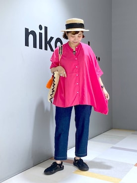 「アイテム（帽子）」を使った、タゾエさん（レディース・155cm・30代）の夏コーディネート