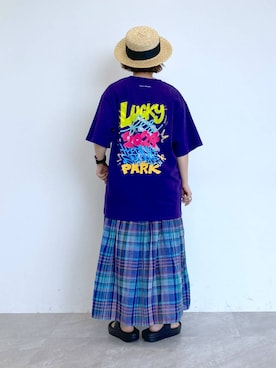 「アイテム（帽子）」を使った、タゾエさん（レディース・155cm・30代）の夏コーディネート