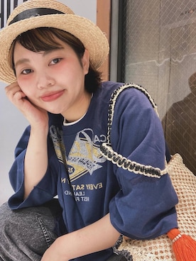 「アイテム（帽子）」を使った、タゾエさん（レディース・155cm・30代）の夏コーディネート