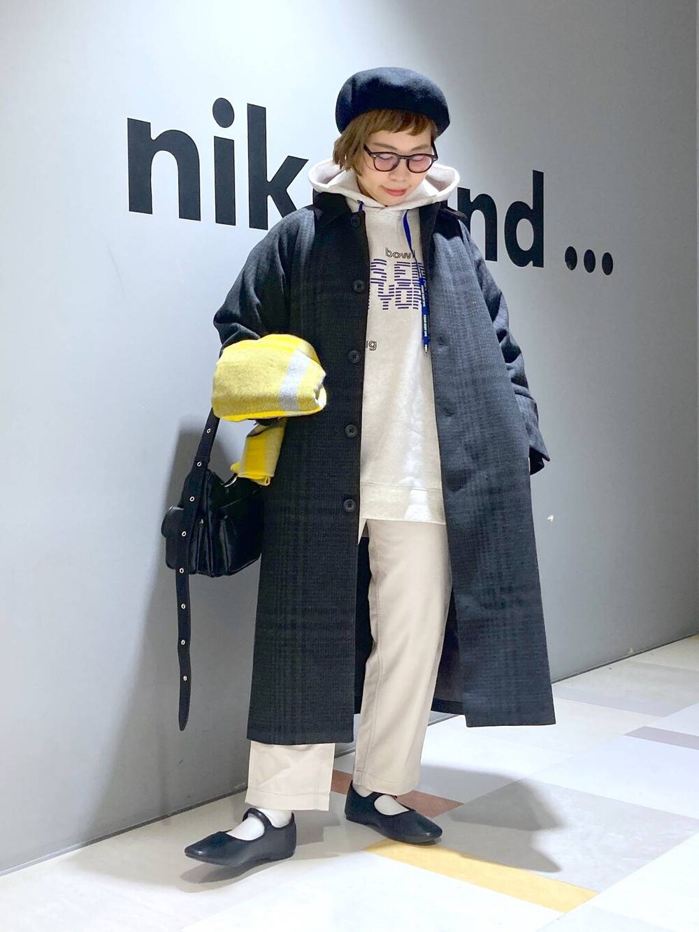 「低身長、体型カバー、ユニセックス」｜「niko and...のウーリーテックステンロングコート（その他アウター、グレー系）」を使った、タゾエさん（レディース・155cm）の冬コーディネートの1枚目の写真