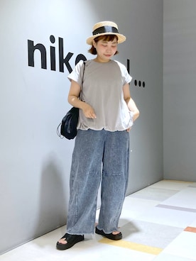 「アイテム（帽子）」を使った、タゾエさん（レディース・155cm・30代）の夏コーディネート