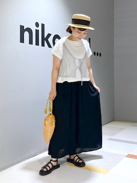 「アイテム（帽子）」を使った、タゾエさん（レディース・155cm・30代）の夏コーディネート